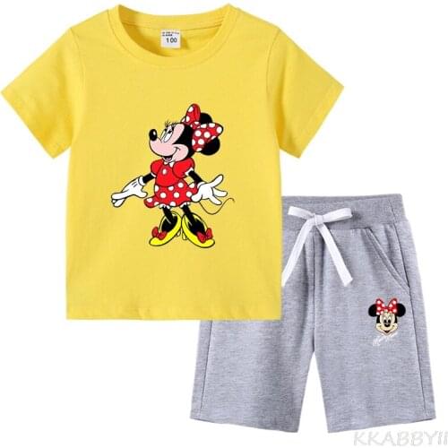 Disney T Shirt Baby Boys Girls Summer 2PCS Set Printed Minnie Mouse Sports Suit for Kids T-Shirt Shorts ChildrenS Clothing