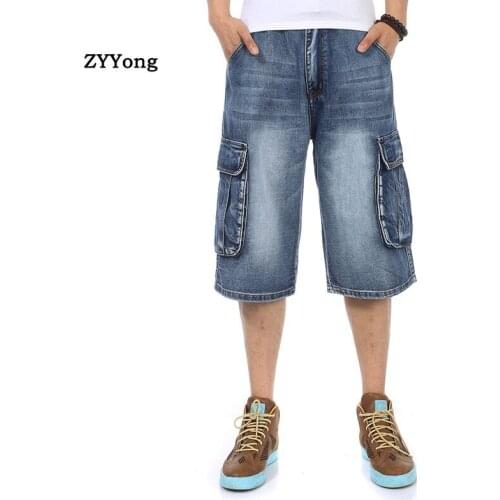 2021 Summer Jeans Men Denim Shorts Modis Multi-Pocket Blue Streetwear Loose Large Size 30 - 46 Straight Pants