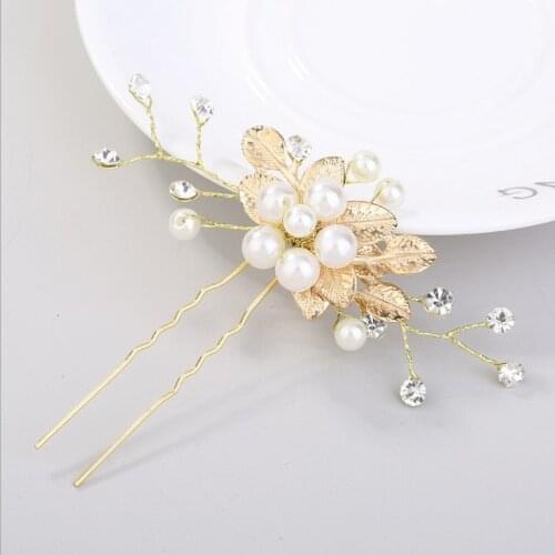 Rose Gold Leaf Women Pearl Rhinestone Flower Hair Jewelry For Bride Tiara Hair Pins And Clips Handmade Wedding Hair Accessories
