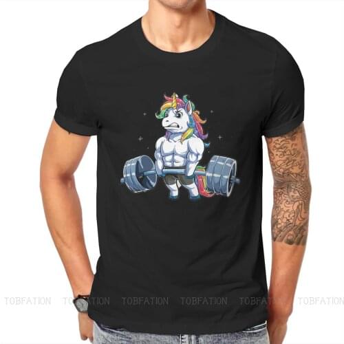 Fitness Gym Deadlift O Neck TShirt Unicorn Weightlifting Funny Pure Cotton Classic T Shirt Mans Tops New Design Oversized