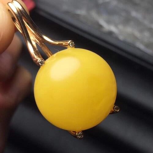 J621 Fine Jewelry Trendy Real 18K Rose Gold Natural Yellow Amber Beeswax Fine Pendant Necklace for women Fine Gifts