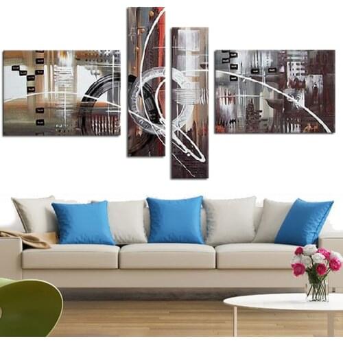 4Panels Hot Sell Irregular Abstract White Line Poster Modern Home Wall Decor Painting Canvas Printing Art HD Print Painting