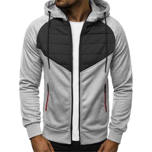 Autumn And Winter New Mens Hooded Hit Color Casual Sportswear Mens Cotton Jacket Fitness Running Jacket Harajuku Streetwear