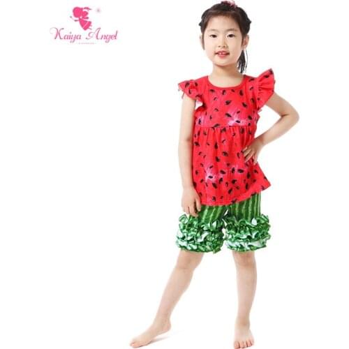 Kaiya Angel Girl Clothes Summer Cartoon Watermelon T shirt Shorts Set Ruffle Tee Top Kids Clothes Girls Shorts Sets