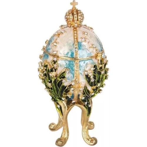 6.3x6.3x12.3cm Large Size Easter Russian Luxury Metal Faberge Egg Home Desk Ornaments Royal Rhinestone Artworks Gift Room Decor