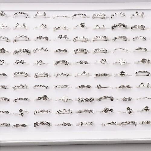 Fashion 30pcs/lot Vintage Antique Silver Color Metal Rings For Women Mix Style Party Gifts Jewelry Wholesale