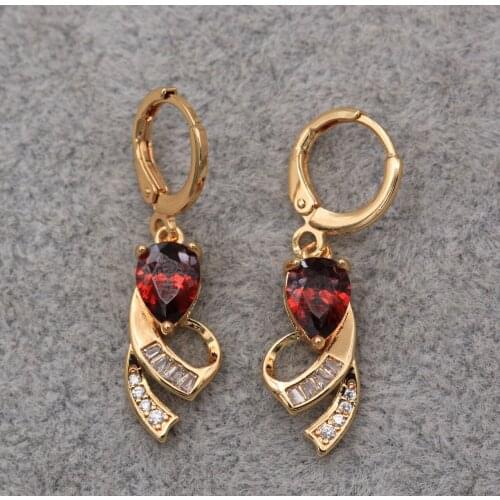 Trendy Gold Plated Copper Dangler Drop Earrings Red Green Zirconia For Women Fashion Jewelry Accessories Wedding Anniversary Gif