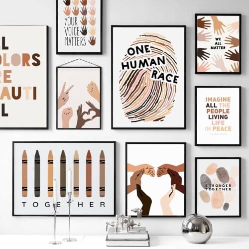 Wall Art Canvas Painting Hands Fingerprint All Colors Togther Nordic Posters And Prints Wall Pictures For Living Room Wall Decor