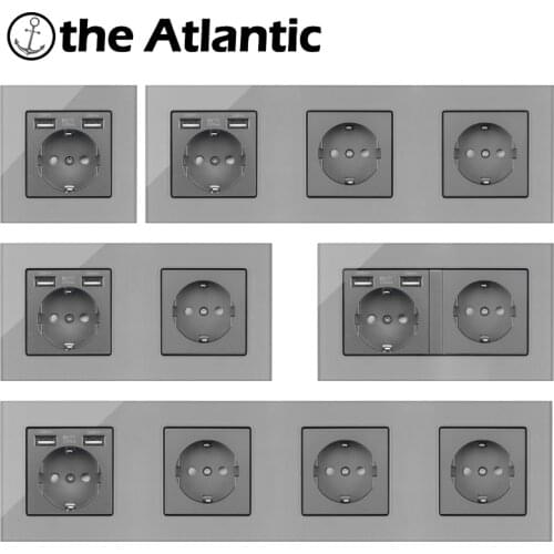 Wall Socket 16A EU Socket USB Plug Home Electrical Outlet Gray Grey Glass Spain Russia Single Double Triple Triple Quadruple