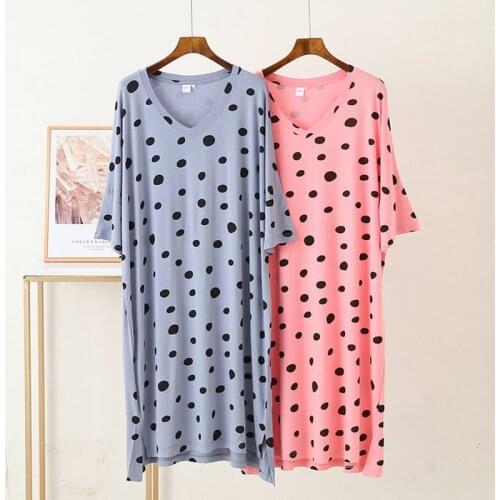 Nightdress Mom Short Sleeve Cotton Homewear Women Cartoon Print Sexy Dot Round Collar Sleepwear Big Size Fashion Casual Home Pjs