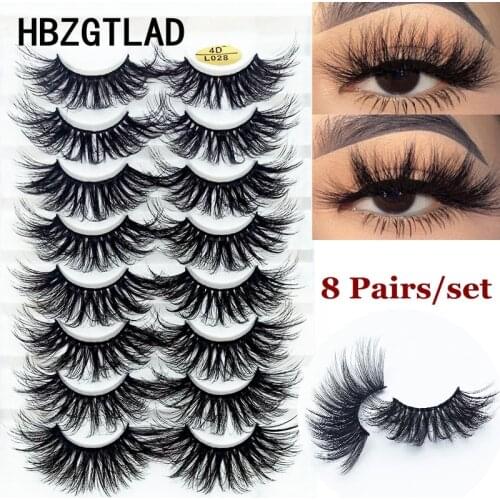 HBZGTLAD 7Pairs Faux Mink Eyelashes 25mm Lashes Fluffy Messy 3D Mink Lashes Wholesale, 8 Pairs Natural False Eyelashes Extension
