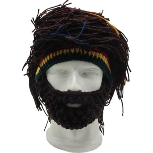 Wig Beard Wig Hat Wool Knitted Hat Taking Pictures Handmade Beard Rasta Beanie Wind Mask Knit Cap Halloween Funny Birthday Gifts