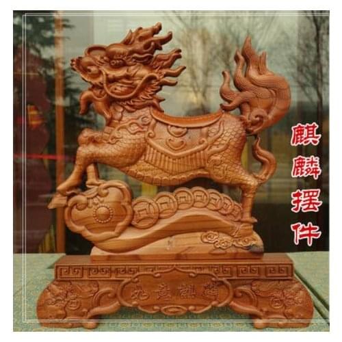 Peach wood kirin placed pieces carving solid large zhaofu fortune town house ward off evil spirits into evil house handicraft