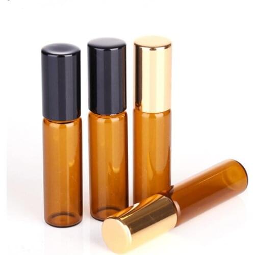 Thick 5ML 1/6oz Roll On Portable Amber Glass Refillable Perfume Bottle Empty Essential Oil Roller Bottles LX5280