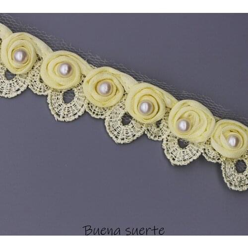 Soluble Rose Flower Pearl Chiffon Embroidered Lace Trim Ribbon Fabric Sewing Craft Patchwork Handmade DIY For Costume Decoration
