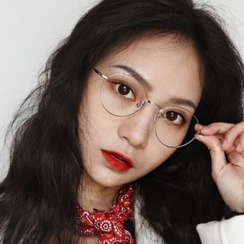 Retro Literary Round Metal Small Frame Flat Mirror Eyewear