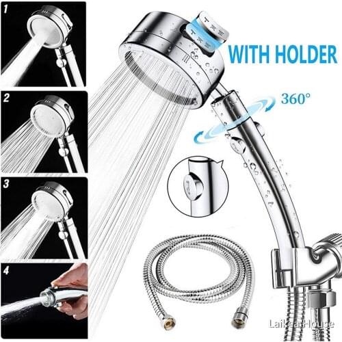 Handheld Water Stop Shower Three-Stage Shower 1 Shower Head 1 Shower Bracket With 1.5M Hose One Set Stainless Steel Shower
