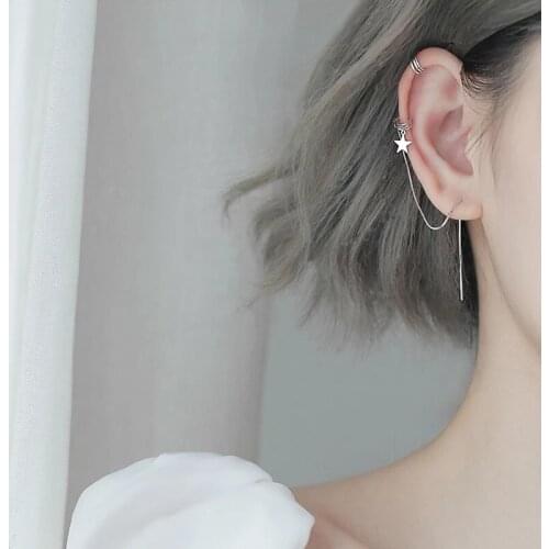 925 Sterling Silver Tassel Asymmetric Star Charm Drop Earring For Women Fashion Wedding Jewelry eh1059