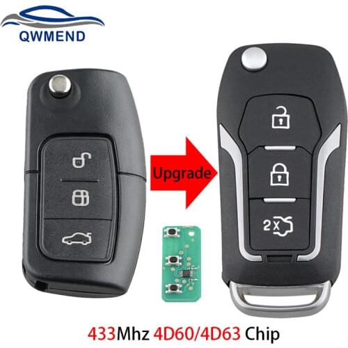 BHKEY Flip Folding Car Remote Key for Ford Focus Mondeo Fiesta Galaxy S Max C Max Smart Car Key 3 Buttons 433mhz HU100 Blade