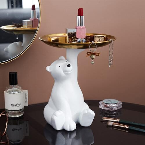 Cute big white bear tray resin storage ornaments modern home decoration living room office desktop creative accessories gifts