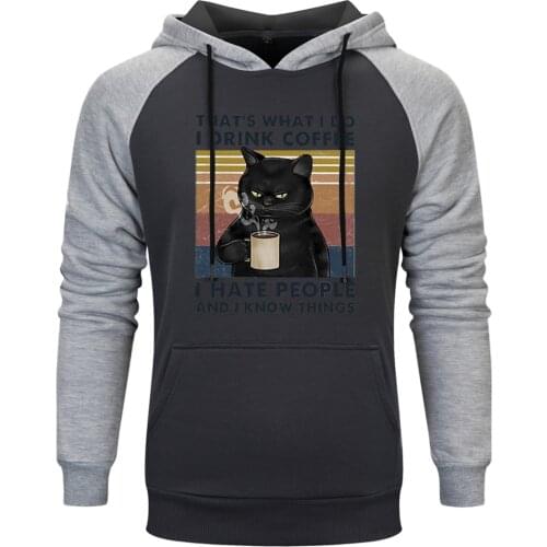Black Cat Print Raglan Hooded Mens Hip Hop Streetwear Sweatshirt Hoodie Tops Clothing 2020 New Pullovers Retro Moletom Masculino
