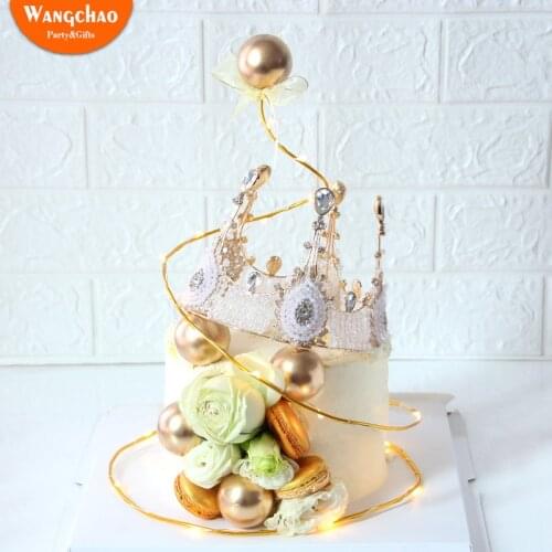 Hot Sales Gold Ball Cake Topper Happy Birthday Cake Decoration Romantic Marriage Wedding Cake Topper Sweet Party Supplies
