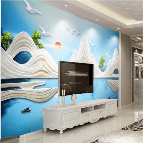 Wellyu Scandinavian new Chinese relief landscape landscape wall custom large fresco green wallpaper papel de parede