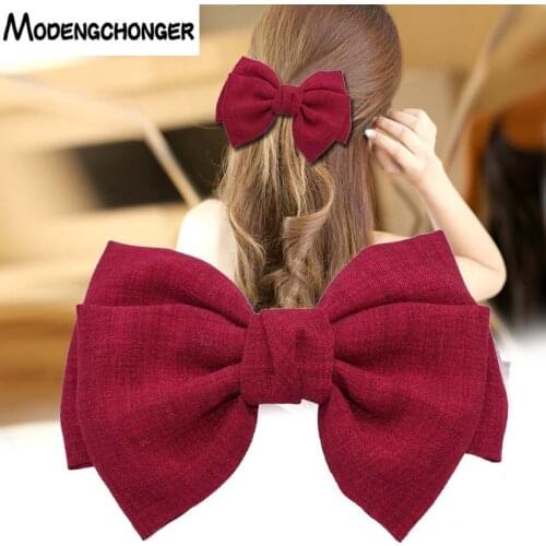 2 Level Big Bow Hair Clips Korean Vintage Linen Barrettes Ponytail Clip Hairgrips For Women Hairpins Fashion Hair Accessories