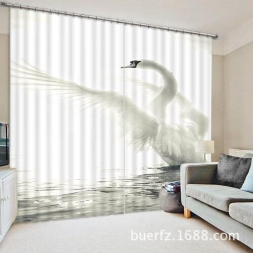 3d Cartoon Swan Red-crowned crane White+Hans Pattern Blackout Curtain Custom Childrens Curtain for Window Living Room
