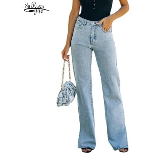 2021 Washed Solid Jeans Women Wide Leg Pants Summer Autumn New Fashion Denim Trousers Loose High Waist Jeans Ladies Jeans 15308
