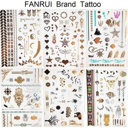 Star Moon Diamond Golden Metallic Tattoo Stickers Women Body Hands Art Temporary Tattoo Sexy Girl Leg Flash Tatto Glitter Metal