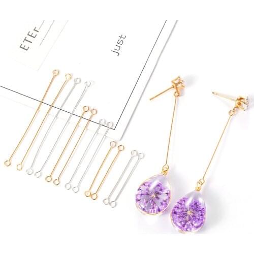 50pcs 20/25/40mm Metal Steel Double Eye Pin Earrings Charm Connector Rod For DIY Jewelry Making Earrings Connector Pins Findings