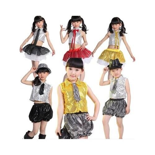 Free shipping,boy girl kid red blue silver Chorus party flashing JAZZ sequins modern dance tutu short pants suit costume skirt