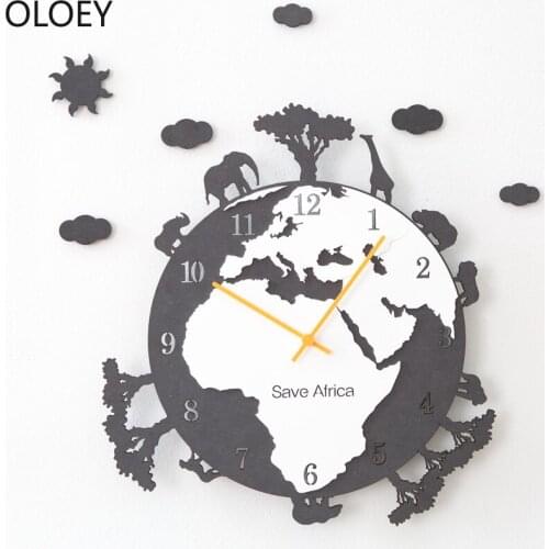 Large Wall Clock Wood Nordic Modern World Map Living Room Creative American Hanging Watch Silent Clock Reloj De Pared Wall Clock