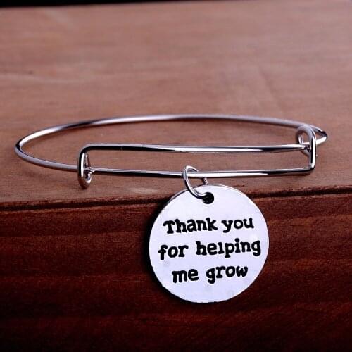 Teachers Bangle Thank You For Helping Me Grow Pendant Charm Bracelet Father Mother Jewelry Teacher Bangle Friends Gifts Souvenir