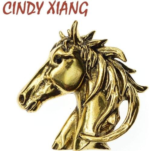 CINDY XIANG Gold And Silver Color Horse Head Brooches For Men Unisex Vintage Animal Pin Punk Style Suit Accessories High Quality