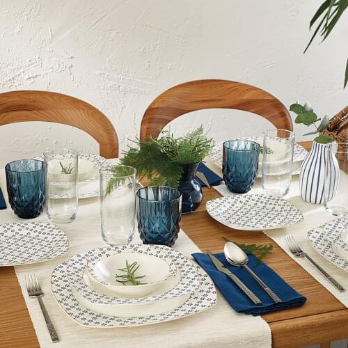 Blue Star Porcelain 24 Piece Dinnerware Plate Cake Dish Dessert Soup Dinner Tableware 6 Person Food Serving Dishes