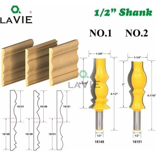 LAVIE 2pcs 12mm 1/2" Large Reversible Crown Molding Router Bit Set Armrest Line Groove Milling Cutters for Wood Working MC03050