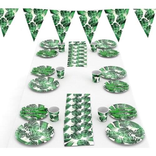 Hawaiian Turtle Leaf Summer Disposable Tableware Tropic Green Paper Plates Cups Hawaii Supplies Wedding Birthday Safari Jungle