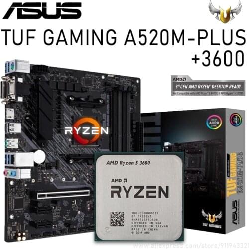 Asus TUF GAMING A520M-PLUS AMD A520 With Ryzen 5 3600 Motherboard Combo PCI-E 3.0 4 DDR4 128GB Motherboard Placa-mãe Kit New