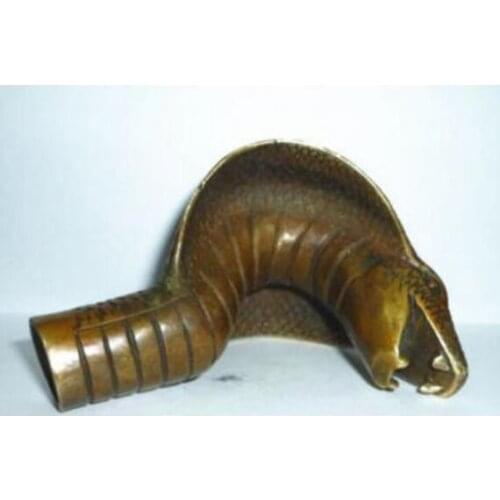 Copper Statue Chinese Old Bronze Hand Carved Cobra Statue Cane Walking Stick Head