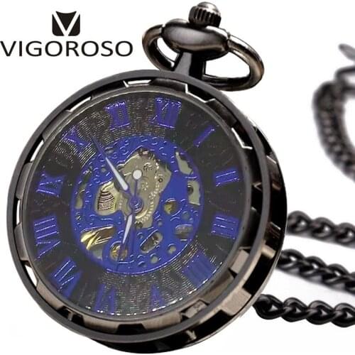 New Steampunk Transparent Skeleton Hand Wind Mechanical FOB Pocket Watch Analog Open Face Hand Wind Pendant Chain With Gifts Box