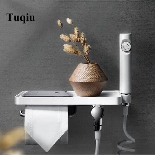 New SS and ABS chrome shattaf Women Hand held Bidet Shower set Mixer Portable bidet spray Toilet Gun With Paper Holder