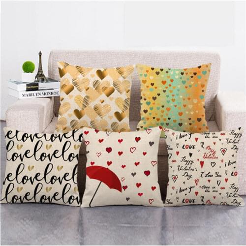One Side Print Cushion Cover Linen Pillow Cover for Home Sofa Seat Throw Case Decoration 45X45cm Couple Love Valentine'day