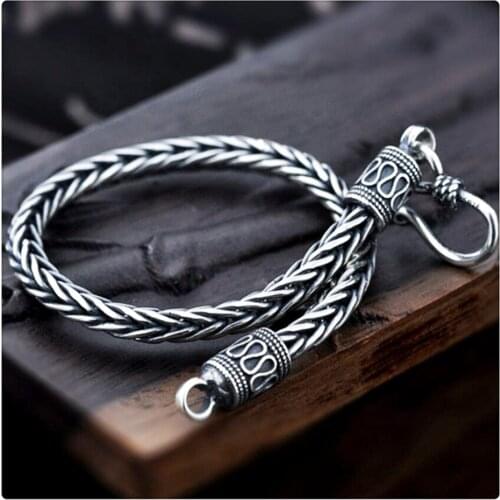 New solid 925 silver man bracelet vintage Thai silver handmade hemp rope chain personality keel s925 silver bracelet for men