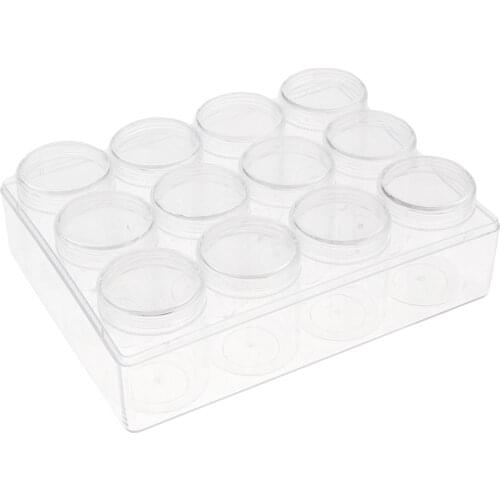 12PCS 20g Clear Jars,Nail Art Cosmetic Lip Balm Lip Gloss Cream Lotion Eyeshadow Containers With Lids,Carry Storage Case