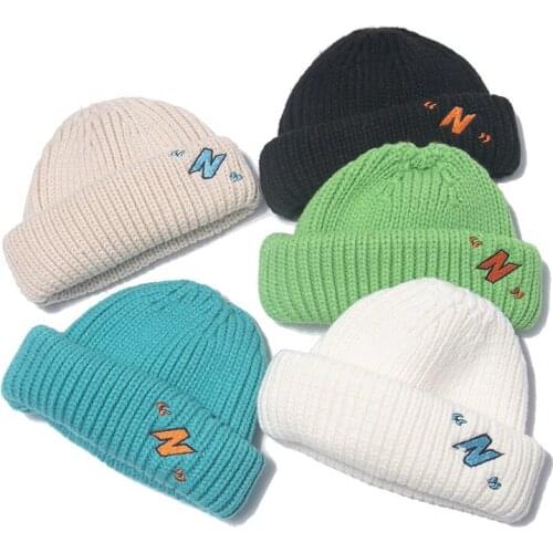 Winter Adult unisex curled ski beanies cap for women New solid embroidery knit skullies hats gorros