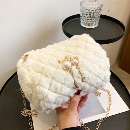 Crossbody Bags Luxury Cute Handbags for Women 2020 Plush Purses and Handbags Female Shoulder Bag Girls Wallet Pearl Decorated