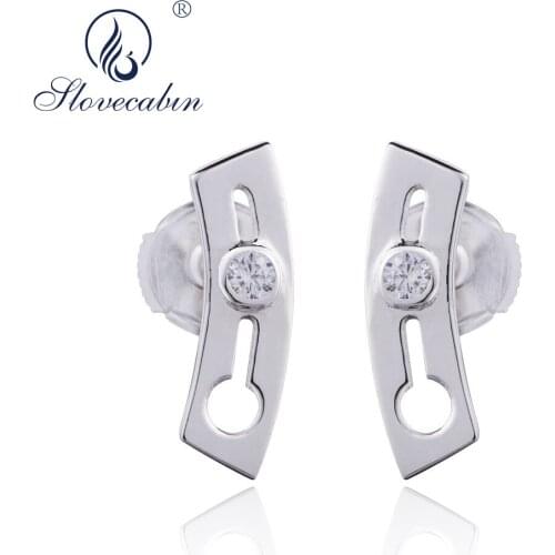Slovecabin 925 Sterling Silver France White Zircon Punched Hole Stud Earring For Women Gift Statement Hot Sale Brincos Jewelry