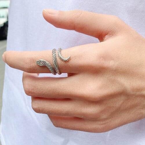 Vintage Boho Snake-shaped Animal Finger Ring White Gold Color Ring Wedding Party Jewelry